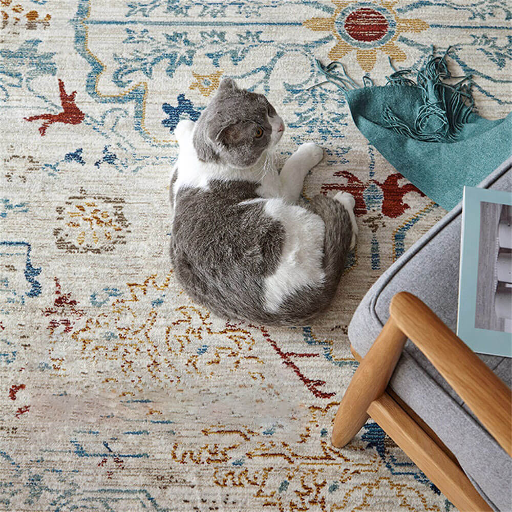 Vintage Blue & Cream Pet-Friendly Area Rug - Timeless Elegance for Your Home