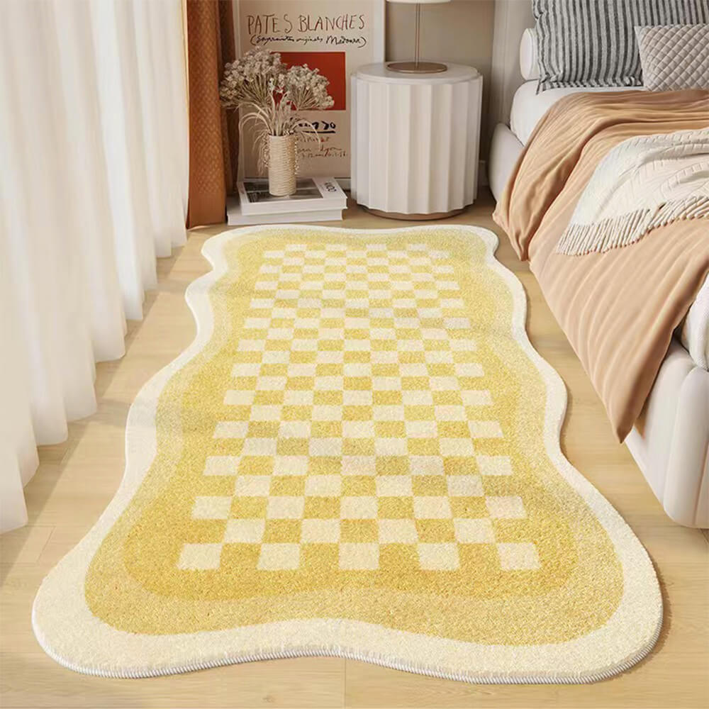 Faux Cashmere Checkerboard Cozy Bedside Carpet Irregular Shape Rug