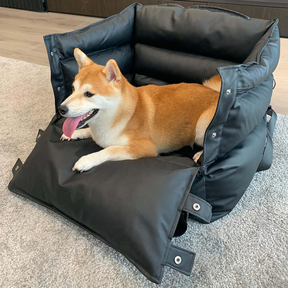 Full Leather Dog Pet Car Seat Bed - Fort