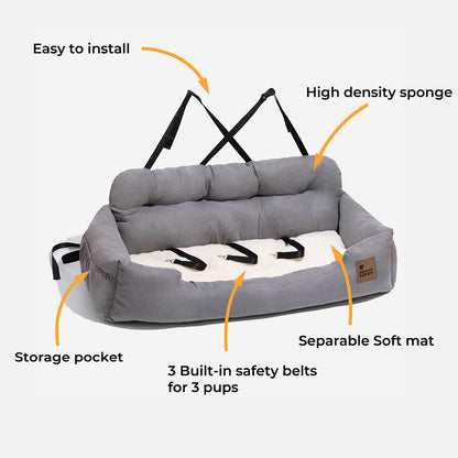 Travel Bolster Safety Medium Large Dog Car Back Seat Bed