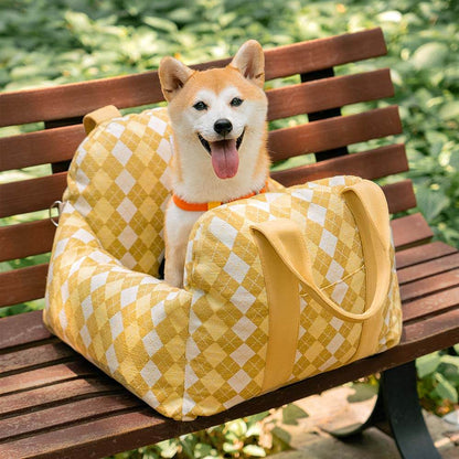 Vintage Heart Checkerboard Dog Car Seat Bed