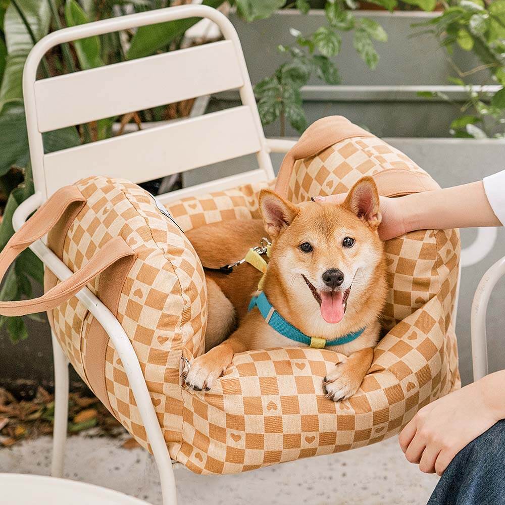 Vintage Heart Checkerboard Dog Car Seat Bed